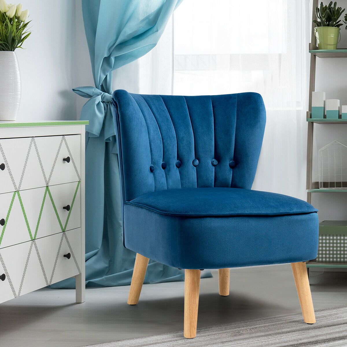 Soft Velvet Accent Chair with Oyster Shaped Back